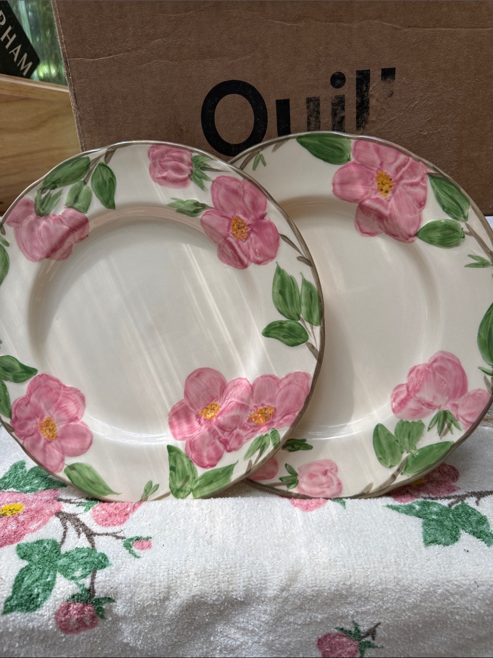Franciscan Pink Floral Ceramic Dinner Plates - Pair
